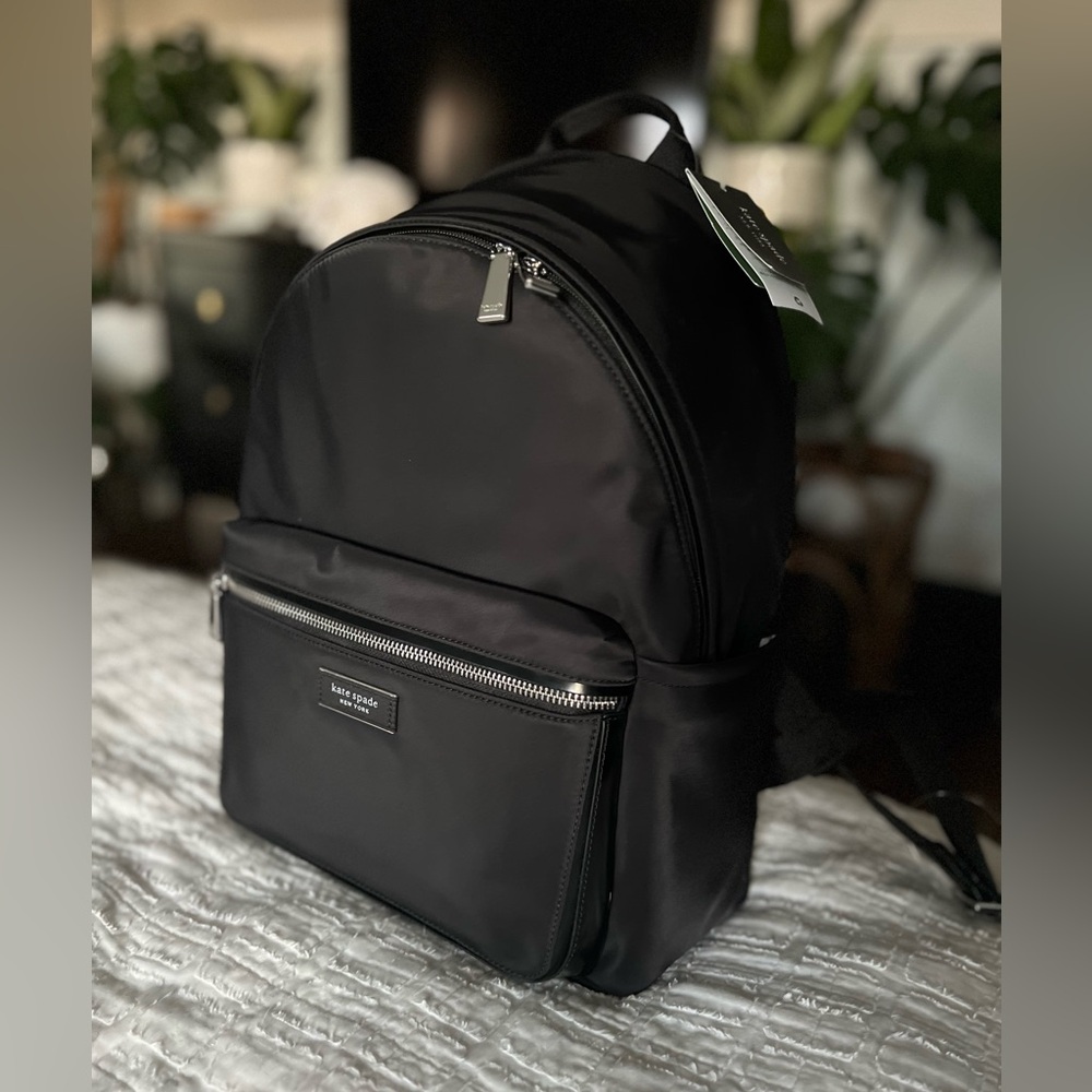 Kate Spade NWT Sam Icon KSNYL nylon medium backpack black Brand New